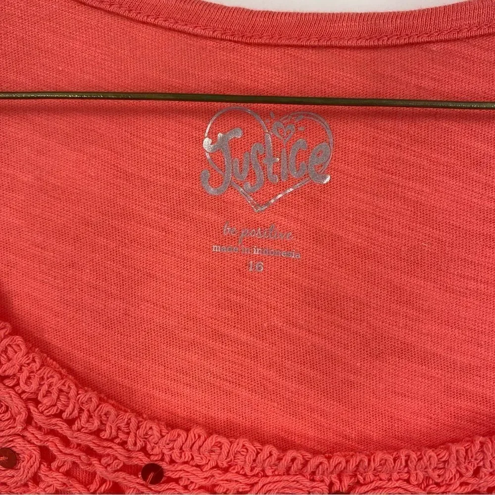 Justice Girls’ Round Neck Sleeveless Coral / Orange Tank Top size 16